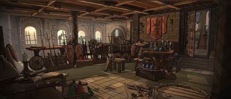 ArtStation - Ghost King - Barracks Interior, Jordan Gibson Barracks Fantasy Art, Fantasy Barracks Concept Art, Fantasy Inn Interior, Barracks Concept Art, Fantasy Barracks, Medieval Barracks, Medieval Backgrounds, Manor Room, Barracks Room