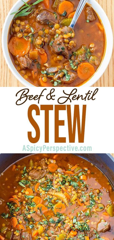 Beef Lentil Stew: Rustic, packed with flavor, and so comforting. Lentil Stew Crockpot, Beef And Lentil Stew, Beef Lentil Stew, Lentil Soup Crockpot, Beef Lentil Soup, Beef And Lentil, Healthy Stew Recipes, Beef Stew Stove Top, Lentil Stew Recipes