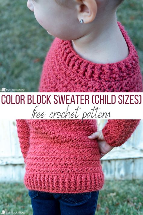 Bring warmth and style to your child's wardrobe with the Color Block sweater pattern now available in child sizes. From 2/3T to 10/12 youth, this pattern has been scaled to fit your little ones perfectly. Start the new year with this popular design that promises to be a loved addition to your child's closet. Color Block Sweater Pattern, Crochet Jumper Free Pattern, Crochet Toddler Sweater, Crochet Jumper Pattern, Kids Sweater Pattern, Toddler Crochet, Baby Sweater Patterns, Crochet Jumper, Sweater Patterns