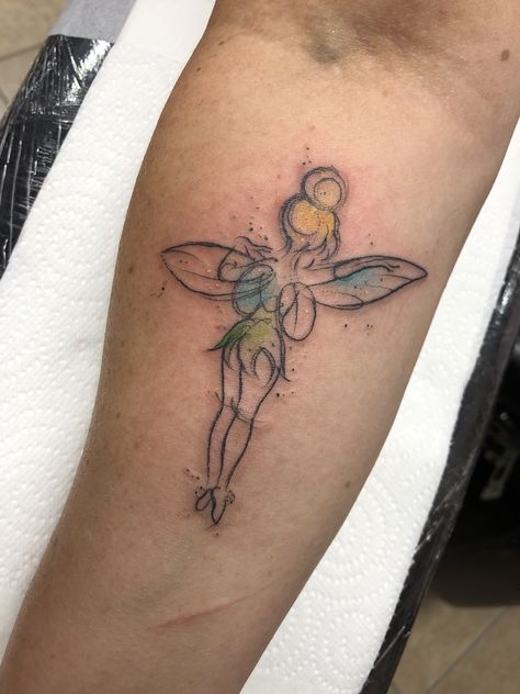 Tinkle Bell Tattoo, Sassy Tinkerbell Tattoo, Tinkerbell Tattoo Color, Tinkerbell Tattoo Designs, Tinker Bell Tattoos For Women, Tinkbell Tattoo, Tinkerbell Tattoo Sassy, Tinkerbell Tattoo Ideas, Tattoo Tinkerbell