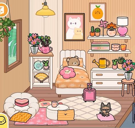 Toca Boca Neon Rainbow Apartment Ideas, Toca World House Ideas, To A Boca, Toca Life World Room Ideas, Pink And Orange Room, Toca Boca Bedroom Ideas, Toca Boca House Idea, Toca Boca House, Cartoon Bedroom