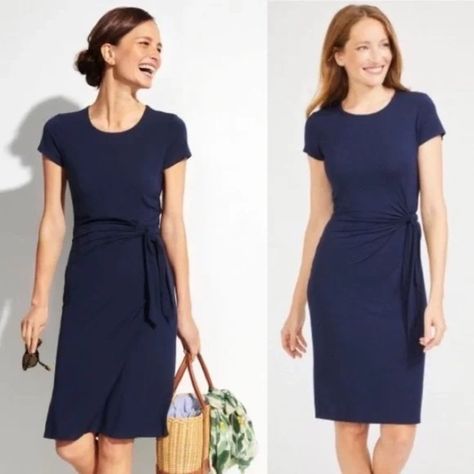 J. Mclaughlin Lovana Tie Waist Dress Navy Lightweight Modal Blend Lightweight, Stretchy, Breathable Material, Perfect For Warm Days Ahead. Details: Crew Neck, Short/Cap Sleeve, Adjustable Tie Waist Detail, Gathering On Side For Flattering Fit. Modal/Spandex. Hand Wash, Dry Flat. Size L With 21" Underarm To Underarm And 43" Length Brand New With Tag Attached! J Mclaughlin, Tie Waist Dress, Navy Dress, Waist Dress, Cap Sleeve, Cap Sleeves, Classic Style, Hand Wash, Spandex