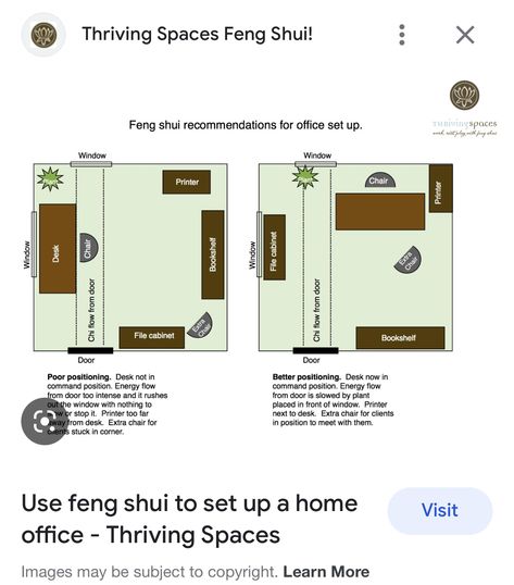 Office Setup Ideas Layout Small Spaces, Feng Shui Office Layout, Feng Shui Layout, Small Office Layout, Window Chair, Feng Shui Office, Office Layout, Office Set, Wellness Spa