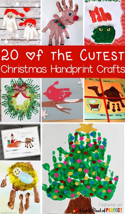 20 of the Cutest Christmas Handprint Crafts for Kids: The ideas include classic Christmas crafts like Santa, Rudolph, a Christmas tree, and The Grinch as well as nativity ideas, and winter animals. Each of these crafts can be turned into an adorable holiday decoration, gift tag, or homemade card Christmas Handprint Crafts For Kids, Handprint Crafts For Kids, Nativity Ideas, Baby Christmas Crafts, Christmas Handprint Crafts, Christmas Handprint, Handprint Christmas, Christmas Crafts For Toddlers, Homemade Card