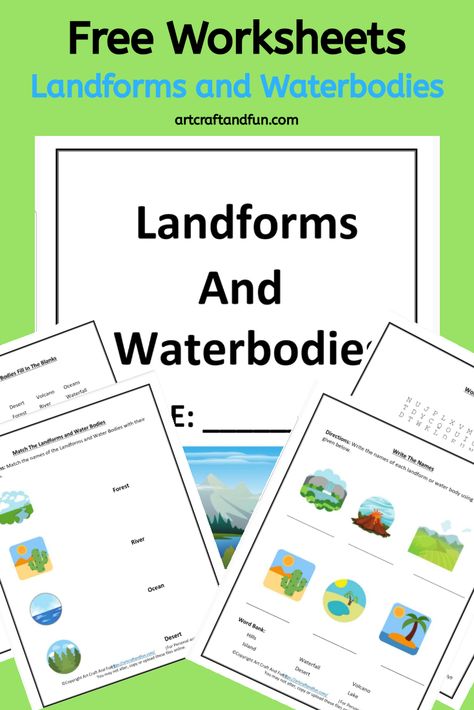 Grab Free Printable Landform Worksheets for your kids today. These colorful worksheets also cover the waterbodies. #Freeprintableworksheets #geographyworksheets #landformworksheets #freeprintablelandformworksheets Landforms Worksheet, Worksheets For Elementary, Land Forms, Ocean Words, Solar System Unit, Solar System Worksheets, Earth Science Lessons, Human Body Science, Science Room