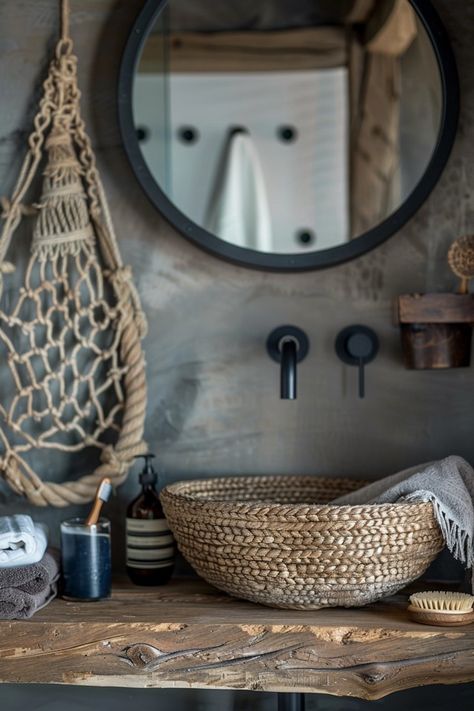 Nautical Bathroom Decor: Simple and Stylish Ideas Moody Nautical Bathroom, Bathroom Decor Simple, Beach Themed Bathroom Ideas, Resort Bathroom, Nautical Motifs, House Accents, Bathroom Theme, Coastal Bathroom Decor, Nautical Bathroom