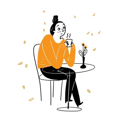 Person Drinking Coffee Drawing, People Drinking Coffee Illustration, Woman Drinking Coffee Illustration, Drink Coffee Illustration, Drinking Tea Illustration, Drinking Coffee Illustration, Relaxing Cafe, Coffee Doodles, Coffee Vector Illustration