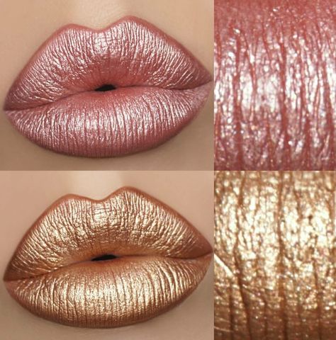 Gerard Cosmetics - Hydra Matte Metallic Lipsticks - Rose Gold and Vegas Rose Gold Lipstick, Gold Lipstick, Shimmer Lipstick, Long Stiletto Nails, Metallic Lipstick, Long Stiletto, Metallic Lips, Purple Lipstick, Rose Lipstick