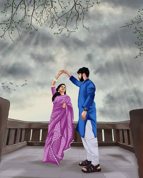 Indian Couple Illustration Art, Couple Goal Illustration, Indian Couple Drawing Art, Indian Couple Drawing, Indian Couple Painting, Indian Couple Illustration, Indian Couple Painting Romantic, Indian Couple Art, Couple Hd Pic