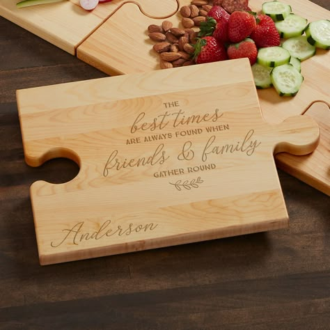 Sayings For Charcuterie Boards, Personalized Puzzle, Personalized Cheese Board, Wood Burn Designs, Woodburning Projects, Laser Cut Wood Crafts, Personalized Puzzles, Gather Round, Wood Burning Crafts