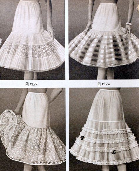 Crinolines & petticoat skirts were big style in the 1950s... and in the 1850s 12 Eras Of Fashion, Core Aesthetics, Crinoline Skirt, Victorian Aesthetic, Vintage Slip, History Of Fashion, Vintage Slips, My Muse, Current Trends