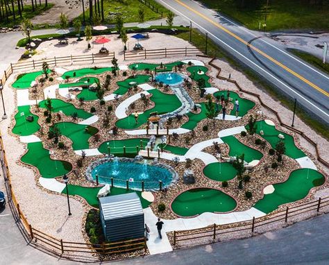 Kids Play Yard, Mini Golf Games, Mini Putt, Golf Driving Range, Modern Log Cabin, Putt Putt Golf, Oklahoma Travel, Golf Day, Miniature Golf Course