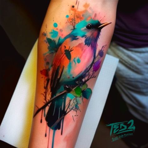 Bird Watercolor Tattoo, Watercolor Tattoo Design, Finch Tattoo, Watercolor Tattoo Sleeve, Bird Design Tattoo, Tattoo Mom, Bird Tattoo Back, Watercolour Tattoos, 3d Butterfly Tattoo