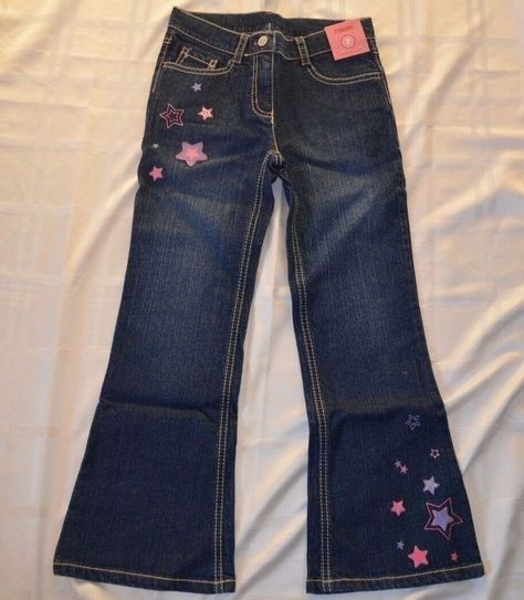 Y2k Jeans Flat, Y2k Embroidered Jeans, Purple Y2k Outfit, Scene Jeans, Flared Jeans Outfit, Bedazzled Jeans, 2000s Jeans, Star Pants, Purple Stars