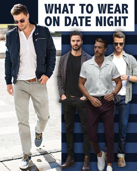 Not sure what to wear on date night?  Here's a little guide to help you out... 👀  #menswear #date #datenight #goingout #style #mens #fashion #mensstyle #outfit #trending #howto #advice #howtowear #man #losangeles #la #nyc #newyork Dinner Date Outfit Men Night, Men Dinner Date Outfit, Men Dinner Outfit Night Casual, Male Date Night Outfit, Mens Dinner Date Outfit, Dinner Date Outfits Men, Men Dinner Outfit Night, Mens Dinner Outfit, Mens Date Night Outfit