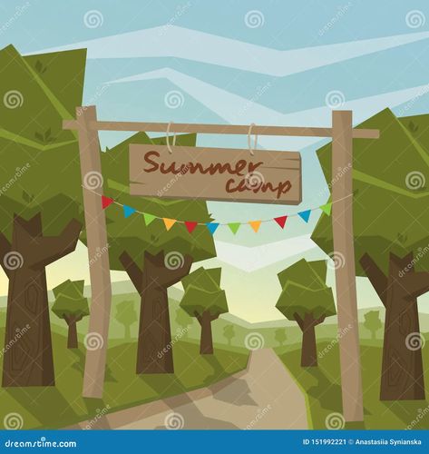 Illustration about The entrance to the summer camp on the background of the forest. Vector illustration. Illustration of vacation, concept, style - 151992221 Summer Camp Illustration, Entrance Drawing, Camp Entrance, Camp Illustration, Forest Vector, Camping Theme Classroom, Inktober 2024, Theme Classroom, Camping Theme