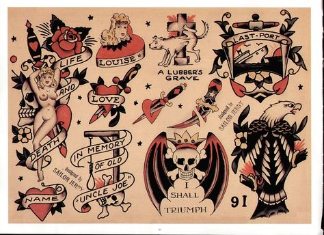 Sailor Jerry Tattoo Flash Volume 2 – 50 fotografie | VK Sailor Jerry Flash, Sailor Jerry Tattoo Flash, Sailor Tattoos, Vintage Tattoo Design, Sailor Jerry Tattoos, Retro Tattoos, Omerta Tattoo, Traditional Flash, Hawaiian Tattoo