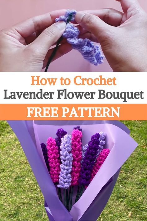 Crochet Lavender Pattern Free, Crochet Lupine Flower, Roses Crochet Pattern Free, Lavender Crochet Tutorial, Lavender Crochet Pattern Free, Always Free Amigurumi Patterns, Lavender Crochet Flower, Free Lavender Crochet Pattern, Crochet Bouquet Free Pattern