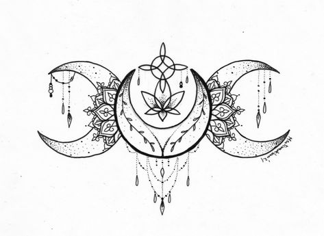 Goddess Symbol Tattoo, Triple Moon Tattoo, Wicca Tattoo, Wiccan Tattoo, Moon Tattoo Design, Triple Goddess Symbol, Goddess Symbol, Wiccan Tattoos, Wiccan Symbols