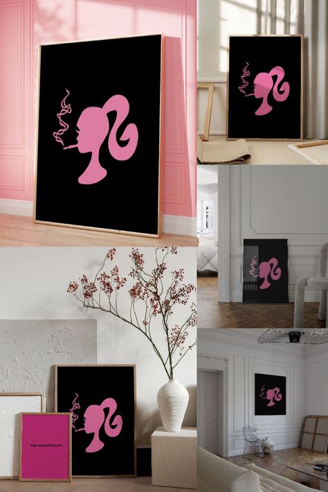 Pink Painting Ideas Easy, Canvas Painting Ideas Y2k, Barbie Canvas Painting Ideas, Barbie Painting Ideas, Barbie Painting Art, Diy Barbie Wall Art, Barbie Canvas Painting, Girly Canvas Painting Ideas, Barbie Paintings