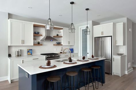 How Much Overhang Should A Kitchen Island Have? Kitchen Island No Overhang, Island Overhang, Kitchen Island Overhang, Range Backsplash, Waterfall Island Kitchen, Kitchen Work Triangle, Semi Custom Cabinets, Sink In Island, Cabinet Door Styles