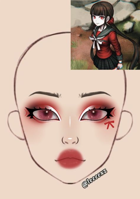 Danganronpa Makeup, Anime Makeup Looks, Anime Makeup Tutorial, Maki Harukawa, Anime Eye Makeup, Korean Makeup Tutorials, Makeup Drawing, Anime Makeup, Makeup Face Charts