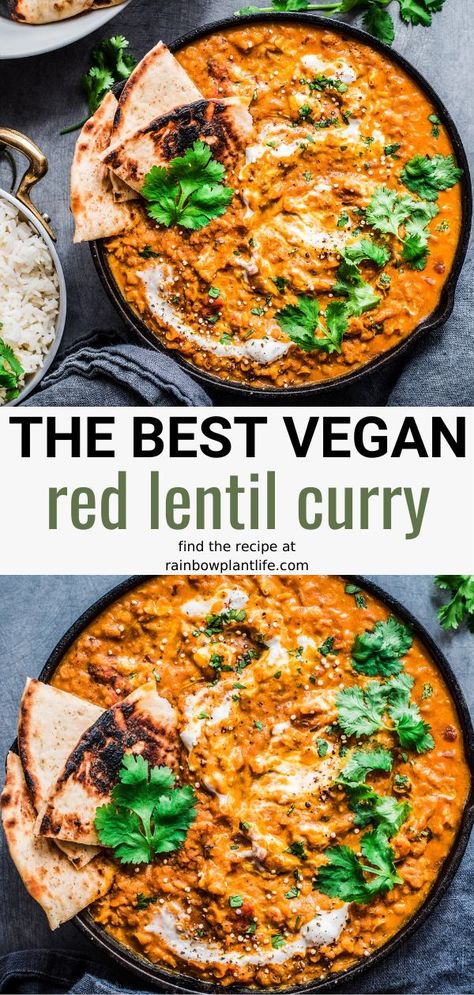 Red Lentil Curry, Lentil Curry Recipes, Vegan Curry Recipes, Vegan Curry, Lentil Curry, Lentil Recipes, Curry Recipe, Red Lentil, Vegan Dinner Recipes