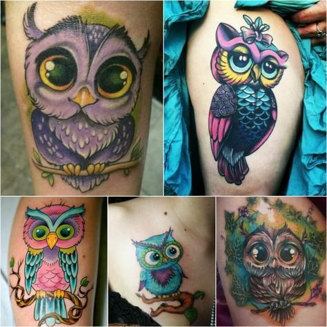 Owl Tattoo Ideas with Meanings - Truly Amazing Owl Tattoos Rainbow Owl Tattoo, Watercolour Owl Tattoo, Baby Owl Tattoo For Women, Owl Tattoo Ideas For Women, Large Tattoo Cover Up Ideas For Women, New School Owl Tattoo, Mandala Owl Tattoo Design, Owl Tattoo For Women Unique, Owl Tattoos For Women