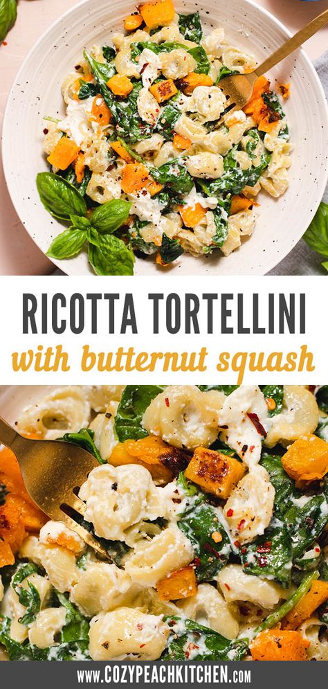 Tortellini Ricotta, Pasta With Butternut Squash, Fall Pasta Dishes, Fall Pasta, Frozen Butternut Squash, Peach Kitchen, Butternut Squash Pasta, Tortellini Recipes, Squash Pasta