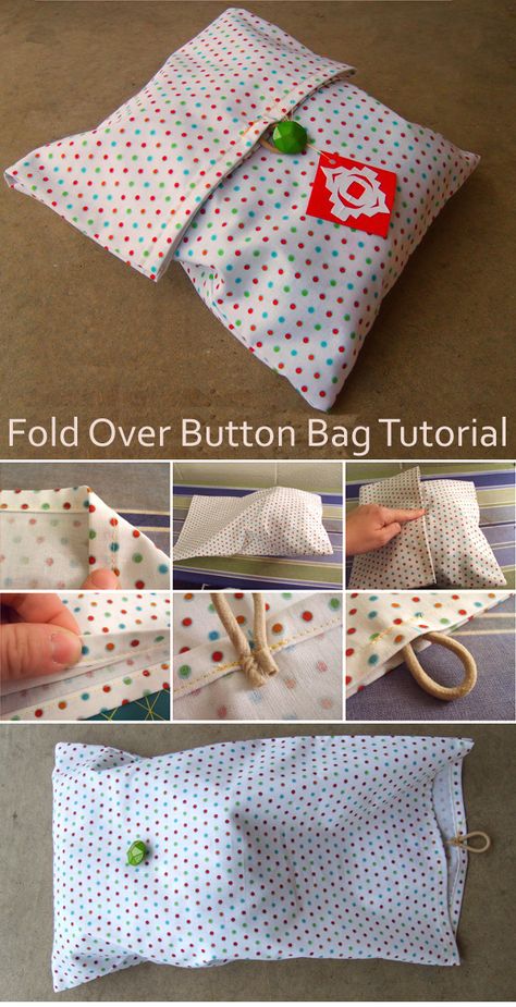 Fold Over Button Bag Tutorial Hand Sewn Pouch Diy, Button Pouch Pattern, Fold Over Pouch Pattern, Cloth Pouch Diy, Bag Closure Ideas, Diy Pouch Bag, Small Bag Pattern, Easy Sewing Patterns Free, Drawstring Bag Diy