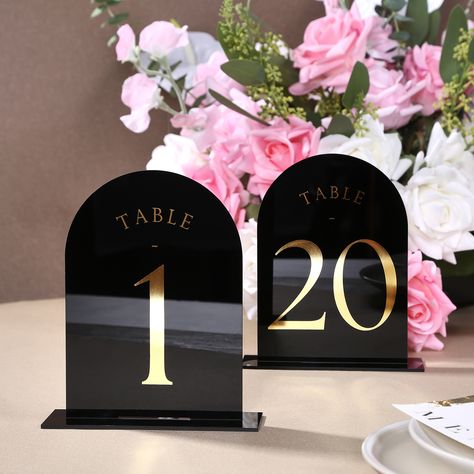 Art Deco Wedding Welcome Table, Black And White Modern Wedding Table Numbers, Acylic Table Number, Modern Gold Table Numbers, Black And Rose Gold Table Numbers, Gold Vinyl Table Numbers, Anniversary Party Card Table, New Years Eve Wedding Table Numbers, Idee Deco Mariage Cricut