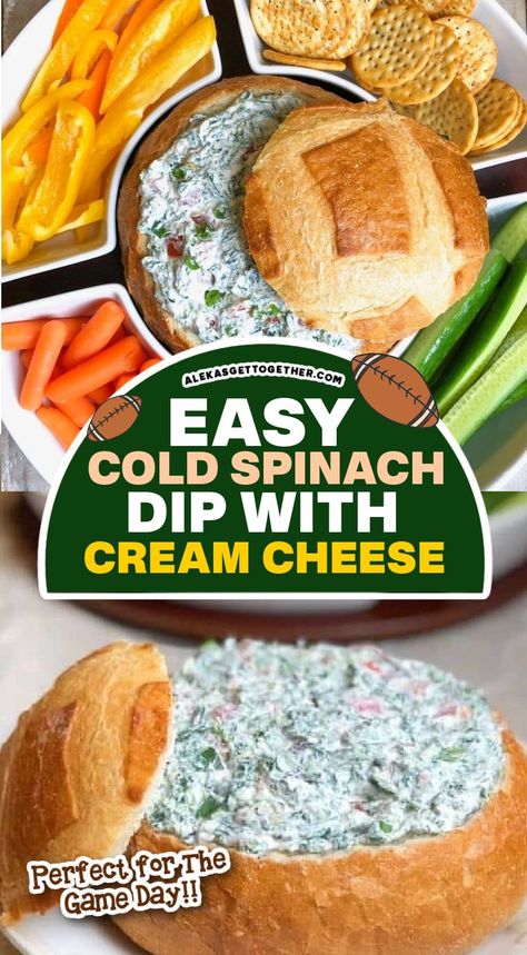 Spinach Cream Cheese Dip, Spinach Dip With Cream Cheese, Cream Cheese Veggie Dip, Spinach Dip Recipe Easy, Cold Spinach Dip, Spinach Dip Cold, Bread Dips Recipes, Game Day Dip, Classic Spinach Dip