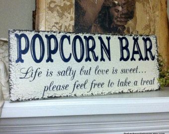 POPCORN BAR Life is salty but love is sweet / ORIGINAL Design by The Back Porch Shoppe 7 x 18 Popcorn Bar Wedding Signs, Corn Bar, Popcorn Bar Sign, Popcorn Wedding Favors, Popcorn Wedding, Popcorn Bar, Rustic Wedding Signs, Rustic Fall Wedding, Wedding Favors For Guests