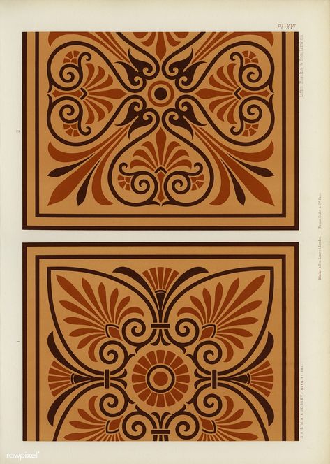 Free Public Domain | Greek pattern from The Practical Decorator and Ornamentist (1892) by G.A Audsley and M.A. Audsley. Digitally enhanced from our own original first edition of the publication. Greek Motifs, Medieval Japanese, Etruscan Art, Medieval Pattern, Greek Pattern, Ancient Greek Art, Graphic Design Books, Free Illustration Images, Retro Wall Clock