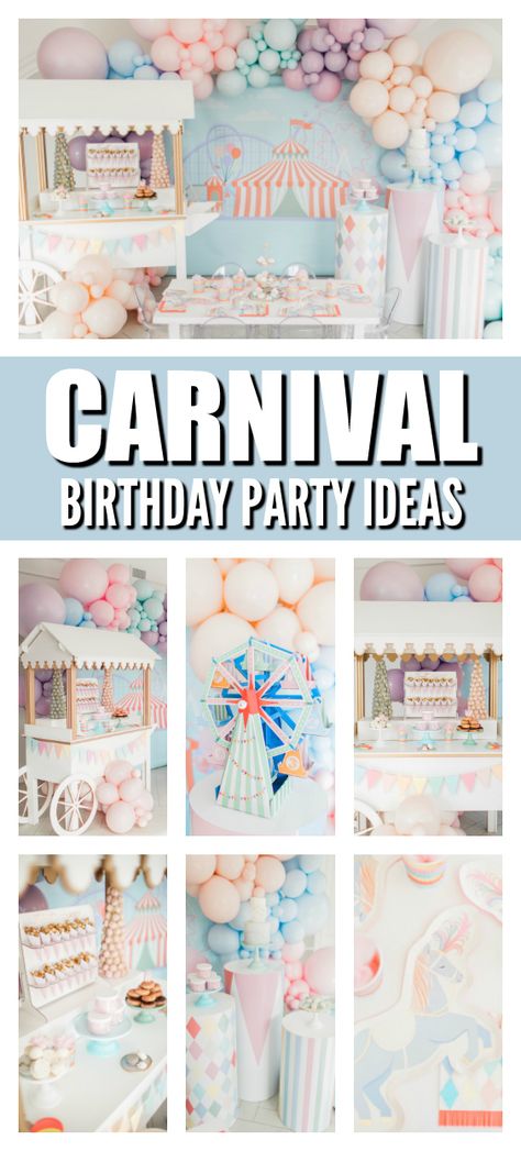 Circus Theme Party Pastel, Pastel Carnival Theme Party Decorations, Pastel Circus Party 1st Birthdays, Pastel Circus Theme Party, Carnival Birthday Party Pastel, Girls Carnival Birthday Party, Pastel Circus Birthday Party, Carnival 1st Birthday Party Girl, Carnival First Birthday Party Girl