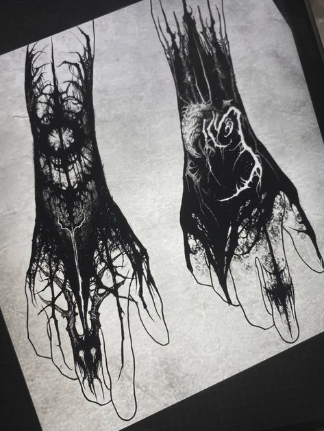 Gloomy Tattoo, Tattoo On The Back, Gotik Tattoo, Underground Tattoo, Wrist Tattoo Cover Up, Goth Tattoo, Blackout Tattoo, Scary Tattoos, Fantasy Tattoos