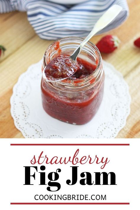 Fresh figs and ripe strawberries really bring out the flavor in this recipe for simple homemade strawberry fig preserves. Strawberry Fig Jam, Strawberry Fig Preserves, Fig Ideas, Fig Jelly, Fig Preserves Recipe, Fig Preserves, Fig Jam Recipe, Recipe Strawberry, Strawberry Jam Recipe