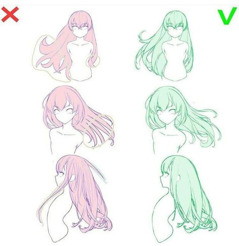 Anime Hair Movement, Mid Length Hair Drawing Reference, Drawing Ponytail Hair Side View, Hair Flowing In Wind Drawing Reference, Anime Hair Reference Front View, How To Draw Dynamic Hair, How To Draw Flowing Hair, Drawing Hair Underwater, Hair In The Wind Drawing Reference