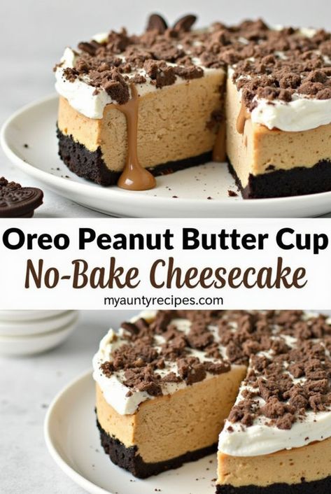 This Oreo Peanut Butter No-Bake Cheesecake is perfect for any season, especially as a rich fall dessert! With creamy peanut butter, a chocolatey Oreo crust, and a smooth cheesecake layer, it’s made without an oven, making it a must-have for entertaining. Ready in minutes and sure to satisfy every sweet craving, this dessert is an easy choice for anyone who loves the flavors of fall. #falldessert #fallrecipes #nobakecheesecake Reeses No Bake Cheesecake Recipes, Reeces Peanut Butter Cheesecake, Peanut Butter Cheesecake Recipes Easy, No Bake Cheesecake Oreo, Peanut Butter Cheesecake No Bake, Peanut Butter No Bake Cheesecake, Easy Peanut Butter Cheesecake, Oreo No Bake Cheesecake, Peanut Butter Oreo Dessert