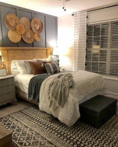 Seasonal Gourds and Mums - Soul & Lane Basket Walls Boho Bedroom, Black White And Gray Bedroom, White And Gray Bedroom, Basket Walls Boho, Beige Upholstered Headboard, Sloped Ceiling Bedroom, Basket Walls, Gray Bedroom Ideas, Black Walls Bedroom