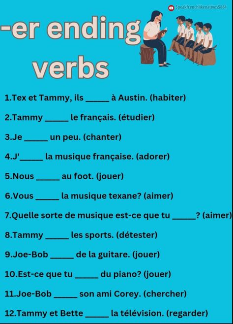 Er Verbs French Exercise, Er Verbs French, French Notes, Regular Verbs, French Worksheets, French Teaching Resources, Teaching French, Teaching Ideas, Teaching Resources