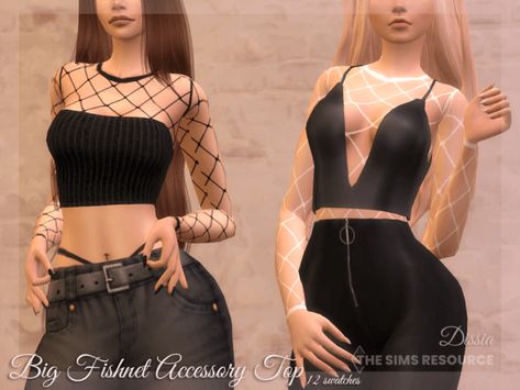 Sims 4 big fishnet accessory top Sims Resource Accessories, Goth Tights, Sakura Dress, Goth Hoodie, Sims 4 Black Hair, Fishnet Top, Sims4 Clothes, Sims 4 Cc Finds, Sims 4 Clothing