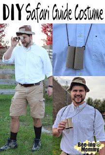 DIY easy Safari guide Halloween costume Mens Zoo Keeper Costume, Safari Day Spirit Week, Diy Zoo Keeper Costume, Diy Zookeeper Costume, Safari Dress Up Day At School, Safari Halloween Costume Family, Diy Safari Costume, Jungle Theme Costume, Safari Guide Costume