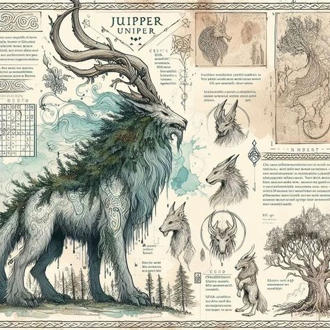 Page 29 - 32: "Eldenwood denizens" #aiart #aiartwork #aiartcommunity #aisketch #aiconceptart #fantasy #forest #fantasycreature #fantasybeast #fantasyart #fieldguide #beastiary #fantasyrace #fantasyhumanoid #juniper Field Guide Aesthetic, Creature Generator, Fantasy Bestiary, Fantastic Beasts Book, Mystical Creatures Mythology, Mythical Beasts, Papel Vintage, Creature Artwork, Fiction Idea