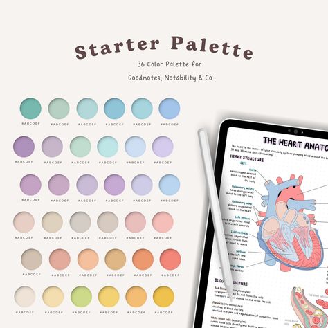 ✨ Starter Palette, Digital Planner Color Swatches, Design Ideas Color Palette, GoodNotes Notability Digital Inserts, iPad Tablet, Instant Download ✨ WHAT'S INCLUDED: 🦋 Color swatches as a PDF 🦋 36 Colors with Hexcodes TECHNICAL REQUIREMENTS: 💻 Compatible with all devices, including: iPad, iPhone, Macbook, PC, etc. 💻 A notes app is a nice feature to use the font. I recommend the following: iOS/iPadOS: GoodNotes, Noteshelf Android: Xodo, Noteshelf Windows: Drawboard PDF, Xodo. NOTES: ‼️ This i Google Calendar Color Scheme Free, Goodnotes 5 Wallpaper, Google Calendar Color Palate, Google Calendar Hex Colors, Google Calendar Hex Code Palette, Good Notes Presets, Color Pallets With Hex Codes Google Calendar, Ipad Pro Notes Goodnotes, Good Notes Color Palette Hex Codes