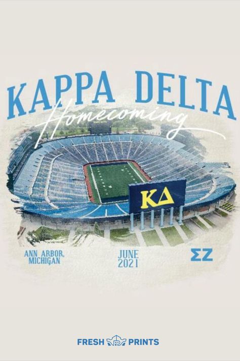 Design custom merchandise for your organization with fresh prints! kappa delta, kappa delta sorority, sorority, homecoming, university of michigan, university of michigan gameday, football, tailgate outfits, homecoming outfits, sorority tailgate, sorority custom apparel, greek life merch, fresh prints, ann arbor, hoodie, sweatshirt, sorority hoodie, sorority apparel, vintage graphic design, vintage hoodie, vintage football poster, custom tee shirt, customized apparel, watercolor graphic, weathe Sorority Homecoming Shirts, Sorority Tailgate, Sorority Tshirt Designs, Sorority Themes, Kappa Delta Sorority, Design University, Sorority Designs, Fraternity Apparel, Custom Tee Shirts