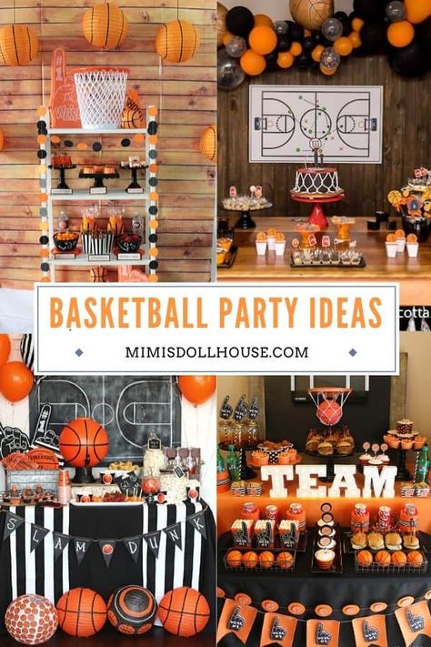 Basketball Party Concession Stand, March Madness Decorations, Diy Basketball Party, Sports Themed Birthday Party Ideas, Basketball Favors, Basketball Watch Party, Basketball Theme Birthday Party, Basketball Party Food, Playoff Party