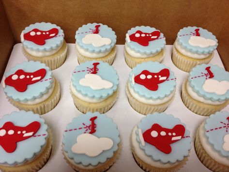 Vintage Airplane Birthday Party, Airplane Cupcakes, Airplane Birthday Party Decorations, Airplane Birthday Cakes, Vintage Airplane Birthday, 1st Year Cake, Time Flies Birthday, First Birthday Cupcakes, Cupcakes For Boys