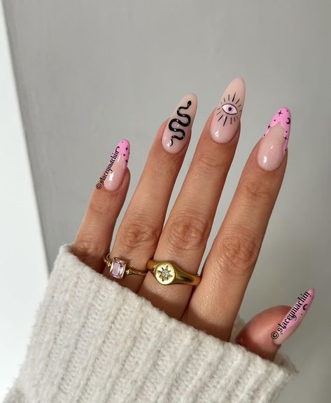 2023 faves and nail growth 🤍 so happy I changed to almond 💕 | Instagram Almond Nail Art Ideas, Nails Acrylic 2024, Nails Art 2024, Cute Nails Acrylic Almond, Libra Birthday Nails, Almomd Nails, Pink Nails Art, Tattoo Nail Art, Matted Nails