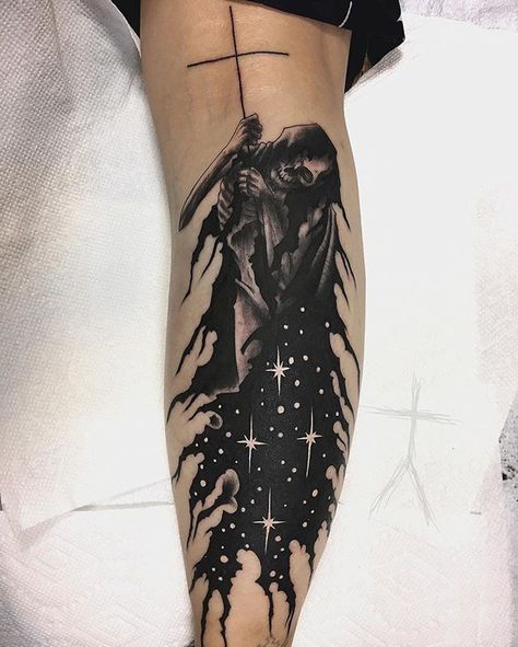 XCJX Three Kings Tattoo, Santa Muerte Tattoo, Spark Book, Back Of Arm Tattoo, New York Tattoo, Reaper Tattoo, Cross Tattoo Designs, Metal Tattoo, Cross Tattoo